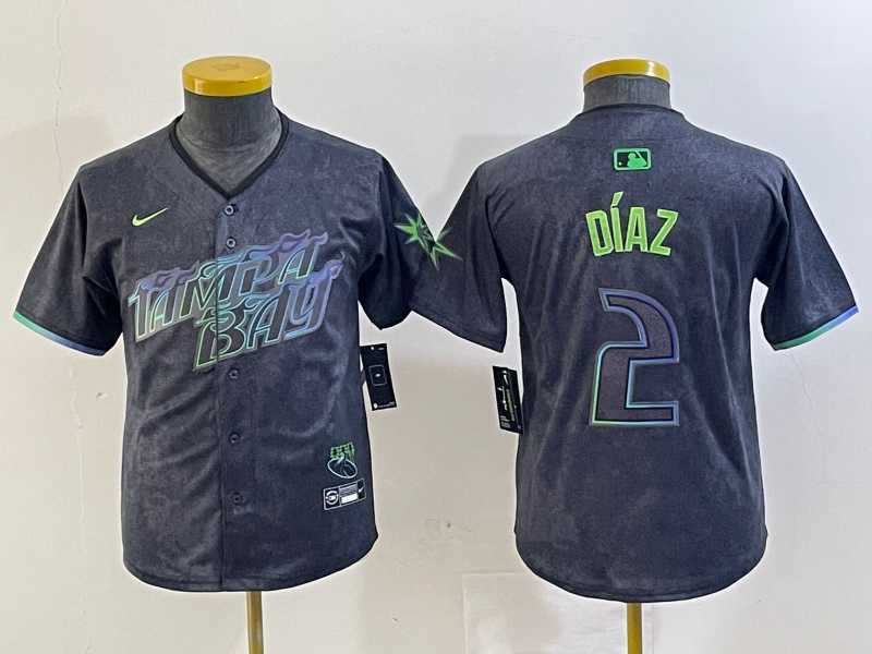 Youth Tampa Bay Rays #2 Yandy Diaz Charcoal 2024 City Connect Limited Cool Base Jersey->mlb youth jerseys->MLB Jersey